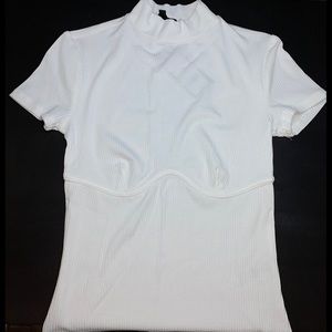 White Short Sleeve Bustier Mockneck Top